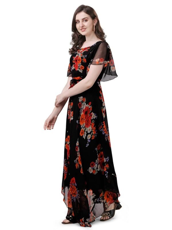 Fashion2wear Women's Georgette Floral Digital Print Short Sleeve Full-Length Fit & Flare Long Gown Dress for Girls (LN-X9TQ-MN1D)