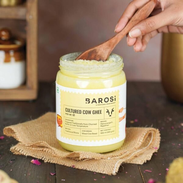 Barosi Premium Cultured Desi Cow Ghee 500 ml | Vedic Bilona Method | Churned from Curd | Pure & Natural | Farm Made in Small Batches | Glass Jar Packing