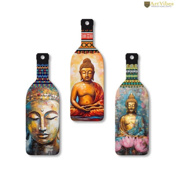 Artvibes Meditating Gautam Buddha Wooden Wall Hanging for Home Decor | Decoration Items for Livingroom | Art Item for Office | Decorative Mdf Wall Hanger Artwork (WH_9507N), (Set of 3)