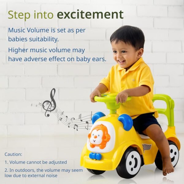 LuvLap Sunny Ride on & Car for Kids with Music & Horn Steering, Push Car for Baby with Backrest, Safety Guard, Under Seat Storage & Big Wheels, Ride on for Kids 1 to 3 Years Upto 25 Kgs (Yellow)