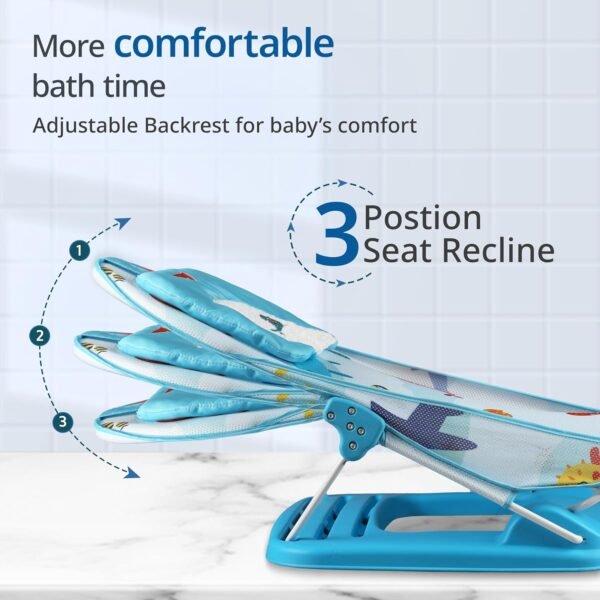 LuvLap Aqua Tales baby bather for baby 0-6 months, New Born Baby Bath Chair, 3 position adjustable, Washable soft Mesh, Large Seat (Multicolor)