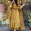 GoSriKi Women's Rayon Blend Anarkali Printed Kurta with Palazzo & Dupatta