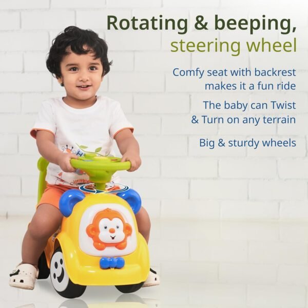 LuvLap Sunny Ride on & Car for Kids with Music & Horn Steering, Push Car for Baby with Backrest, Safety Guard, Under Seat Storage & Big Wheels, Ride on for Kids 1 to 3 Years Upto 25 Kgs (Yellow)