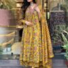 GoSriKi Women's Rayon Blend Anarkali Printed Kurta with Palazzo & Dupatta
