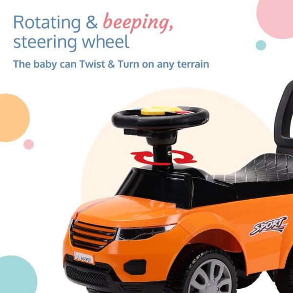 LuvLap Starlight Ride on & Car for Kids with Music & Horn Steering, Push Car for Baby with Backrest, Safety Guard, Under Seat Storage & Big Wheels, Ride on for Kids 1 to 3 Years Upto 25 Kgs (Orange)