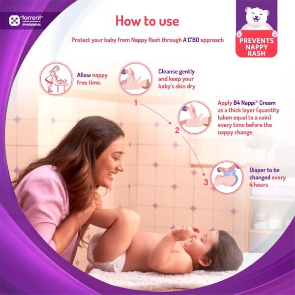 B4 Nappi Baby Diaper Rash Cream 75g (Pack of 1) from Tedibar Family | Protects baby's tender skin from nappy rash| Clinically Recommended - By Torrent Pharma