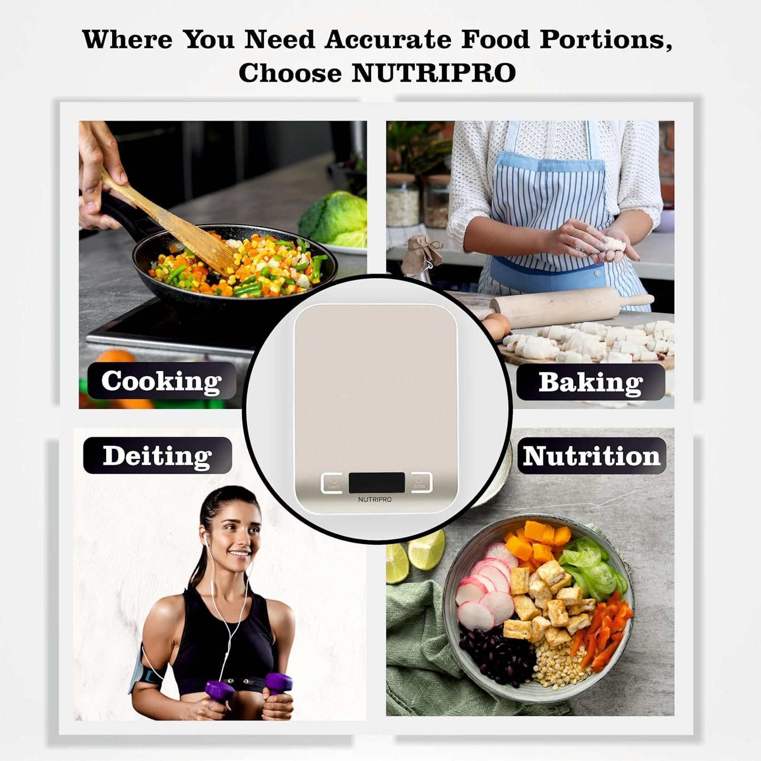 Nutripro Digital Kitchen Weighing Scale For Food With Batteries, Stainless Steel
