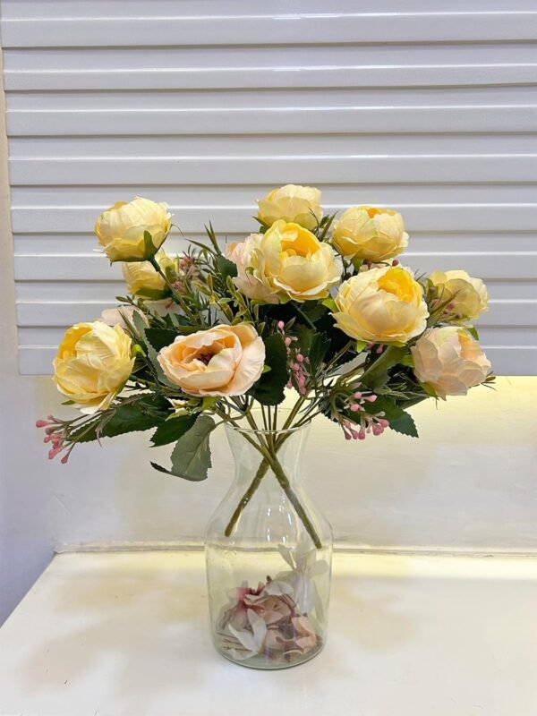 ARTSY Polyester Artificial Flowers For Decoration Rose Flower Bunch For Vase/Pot, Home/Office Decor, Gift, Artificial Plant, Craft, Without Vase, Pack Of 2 Piece, Pink Cream, 35 Cm Height