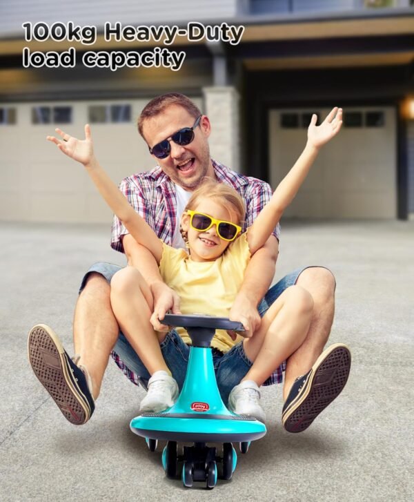 Play Nation Premium Kids Swing Car with Light & Music for 3 to 5 Years Kids, Magic Twister Ride, Toy Car with Scratch Free PU Wheels, Push Ride on Baby Car, 100 Kgs Weight Capacity, Boy, Girl (Blue)