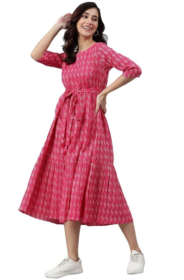 Janasya Women's Cotton Woven Midi Dress