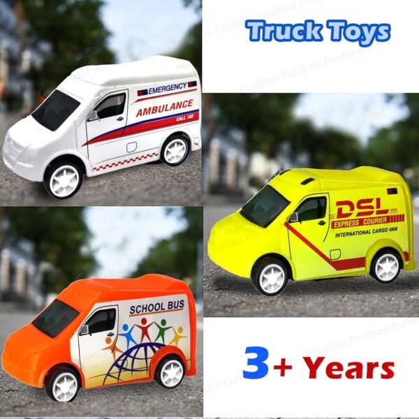 Funblast Pull Back Mini Truck And Van Toy Vehicles,Set Of 12 Pcs Friction Power Toy Trucks For 3+ Years Old Boys And Girls,Construction Truck Play Set,Smoother And Speedier Toy For Kids - Multicolor