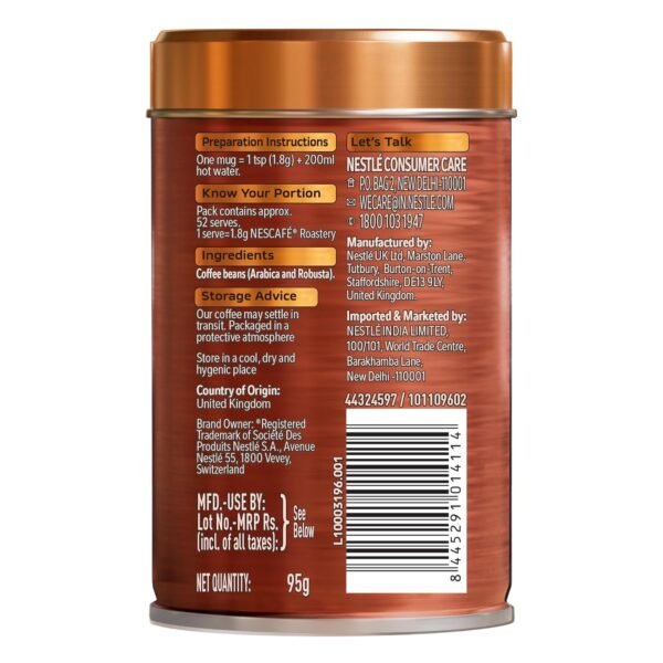 NESCAFE Roastery | Medium Roast | Crafted by Master Roasters | Elevate your coffee experience | Smooth & Delicate Taste | Premium Imported Coffee | 95g Tin (New Launch)