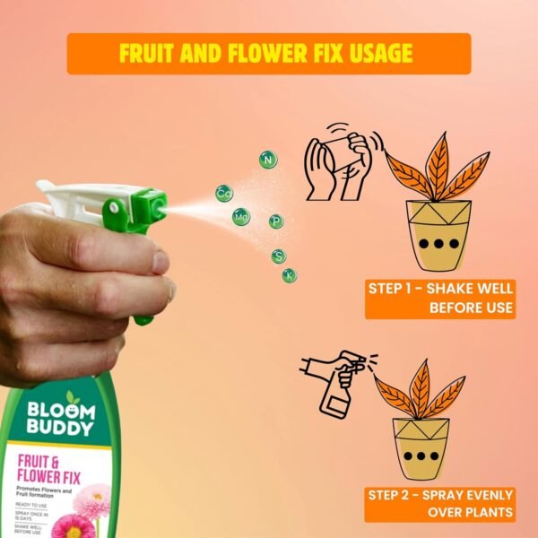 Bloombuddy Fruit and Flower Fix 500 ML | Ready to Use | Organic nutrients | Liquid Fertilizer with NPK and Micronutrients | Enhance Shelf Life of Flower and Fruit