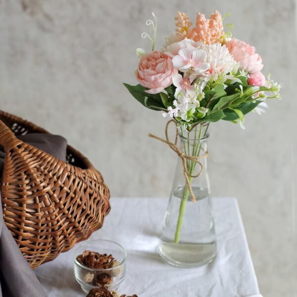 SATYAM KRAFT 1 Pcs Artificial Multiflora Flower Roses Fake Sticks Bunch Decorative Items for Home Decor, Bouquets, Bedroom, Balcony, Living Room, Wedding, Christmas (Without Vase) (Peach) (Fabric)