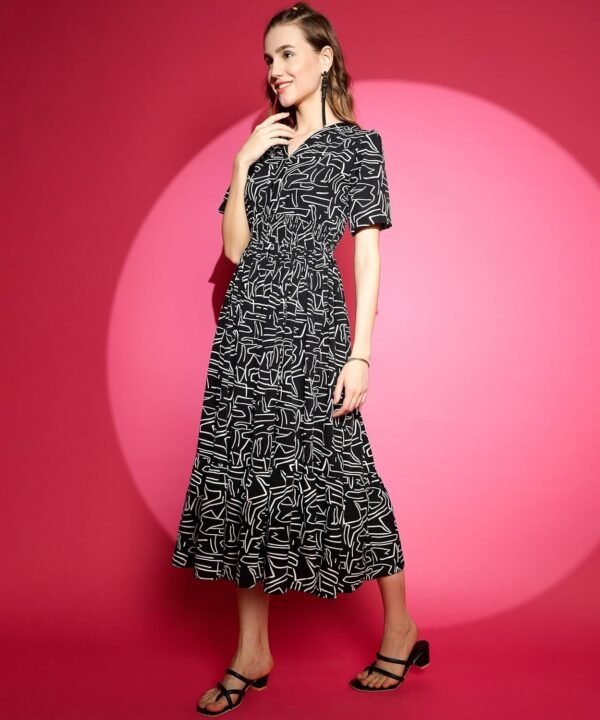 Sheetal Associates Women's Crepe Fit and Flare Printed Half Sleeve V-Neck Casual Dress