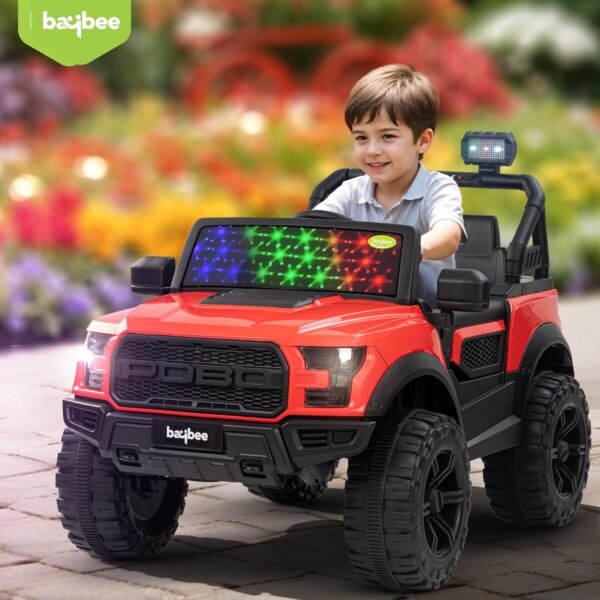 Baybee Bronco Battery Operated Jeep for Kids, Ride on Toy Kids Car with RGB Windshield Light & Music | Electric Jeep Battery Car | Baby Big Car for Kids to Drive 3 to 8 Years Boys Girls (Red)