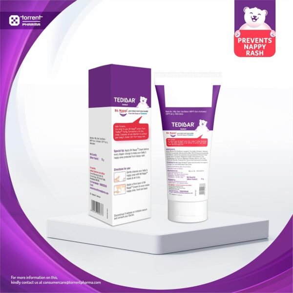 B4 Nappi Baby Diaper Rash Cream 75g (Pack of 1) from Tedibar Family | Protects baby's tender skin from nappy rash| Clinically Recommended - By Torrent Pharma