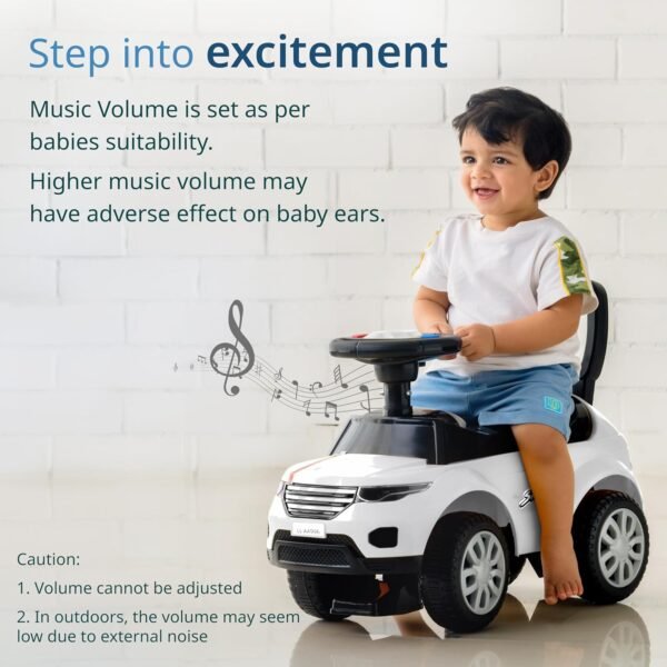 LuvLap Starlight Ride on & Car for Kids with Music & Horn Steering, Push Car for Baby with Backrest, Safety Guard, Under Seat Storage & Big Wheels, Ride on for Kids 1 to 3 Years Upto 25 Kgs (White)