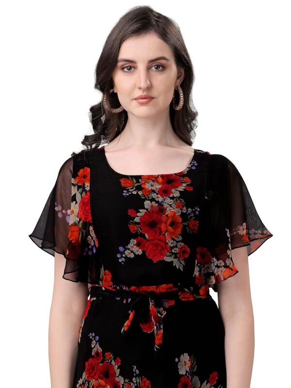Fashion2wear Women's Georgette Floral Digital Print Short Sleeve Full-Length Fit & Flare Long Gown Dress for Girls (LN-X9TQ-MN1D)