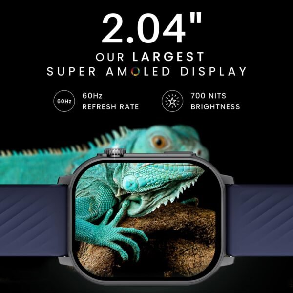 HAMMER Arctic 2.04" Super AMOLED Smart Watch, Metallic Build, BT Calling, Always On Display, Rotating Crown, Split Screen, Health Tracking, Smart Watch for Men, Women, Girls, Boys (Midnight Blue)