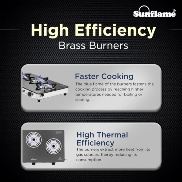 Sunflame Diamond 3 Burner Gas Stove | 2-Years Product Coverage by Sunflame | 1 Medium and 2 Small Brass Burners | Manual Ignition | Ergonomic Knobs | Toughened Glass Top | PAN India Presence