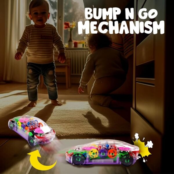 Gooyo GY388-48 3D Concept Gear Car Toy with 3D Lights and Musical Sounds Effect | Bump N' Go Action Car for Kids/Girls/Boys | Multi Color, Power Source: 3xAA Battery (Not Included)