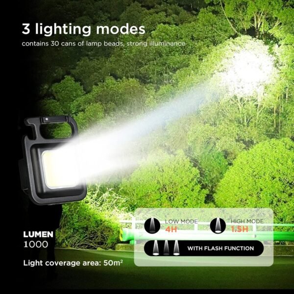 DOTCOM Led Mini Cob Keychain and Magentic Flashlight Portable USB Rechargeable Light 3 Light Modes with Folding Bracket,for Walking Camping?Square?,Black