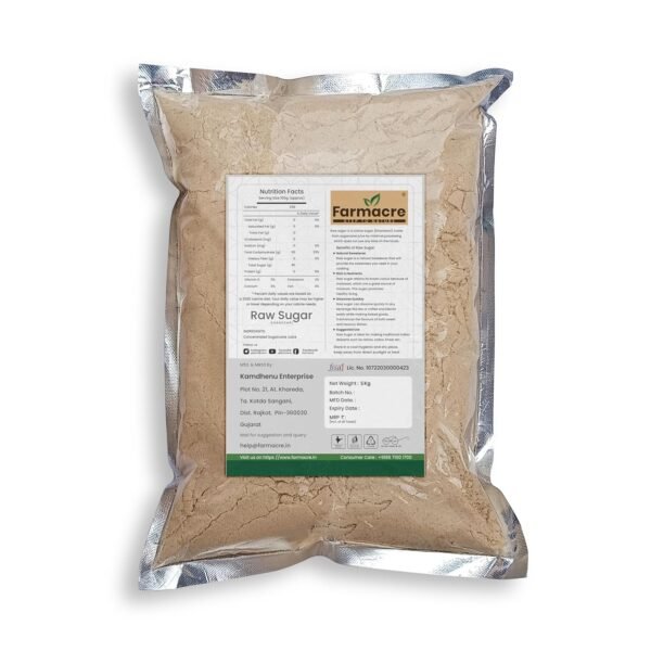Farmacre Raw Sugar | Raw Cane Sugar | Khandsari | Healthy Herbal Cane Sugar, Desi Khand | Product Of Cow Based Natural Farming (CBNF) | Product Of Chemicals Free & Pesticides Free - 5kg (Pack of 1)