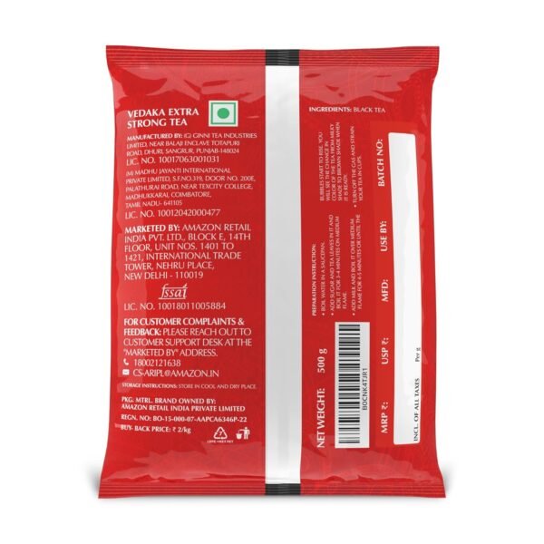 Amazon Brand - Vedaka Extra Strong Tea | 500 g | Kadak Chai | Bold & Aromatic