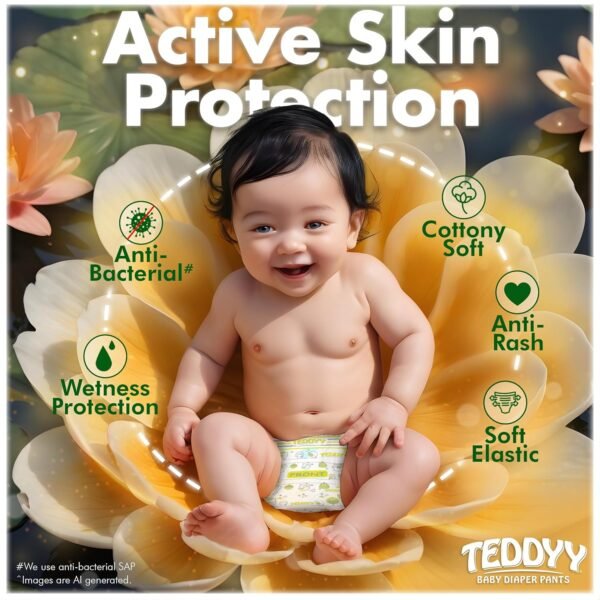 TEDDYY Baby Easy Medium Diaper Pants 148 Count (Pack of 2), 7-12 kgs, 12 hrs Leak Protection, Anti - Bacterial