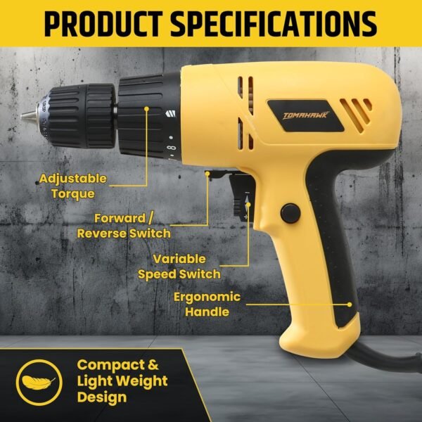 TOMAHAWK® T2246 300W 10mm - Electric Screwdriver Drill - Reversible - Variable Torque and Speed (Drill)