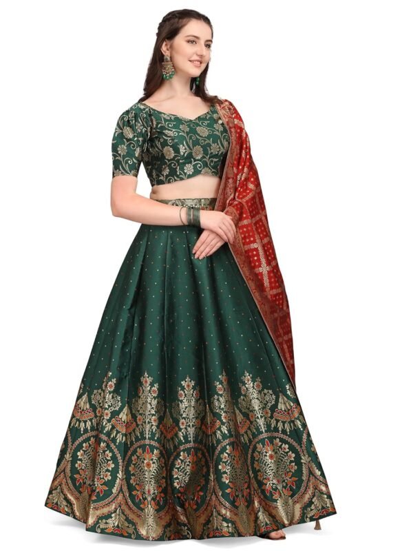PURVAJA Women's Jacquard Semi-Stitched Lehenga choli