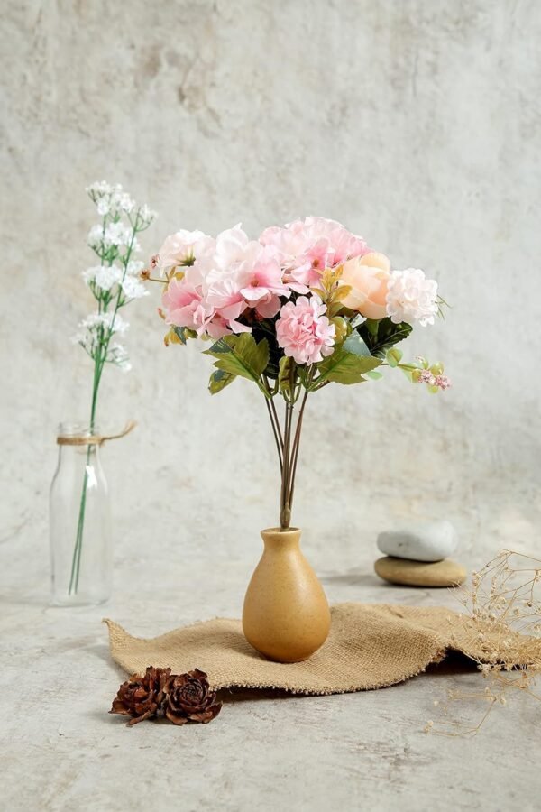 SATYAM KRAFT 1 Pcs Artificial Head Rose Peony Fake Flowers Sticks Bunch Decorative Items for Home, Living Room, Table Decoration for Deepawali, Anniversary (Without Vase Pot) (Light Pink,Fabric)