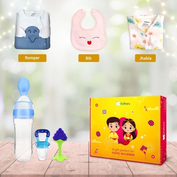 Kidbea Premium Baby Care Festive Gift Set Romper, Bib, Teether & Feeders Pack of 6 (Assorted)