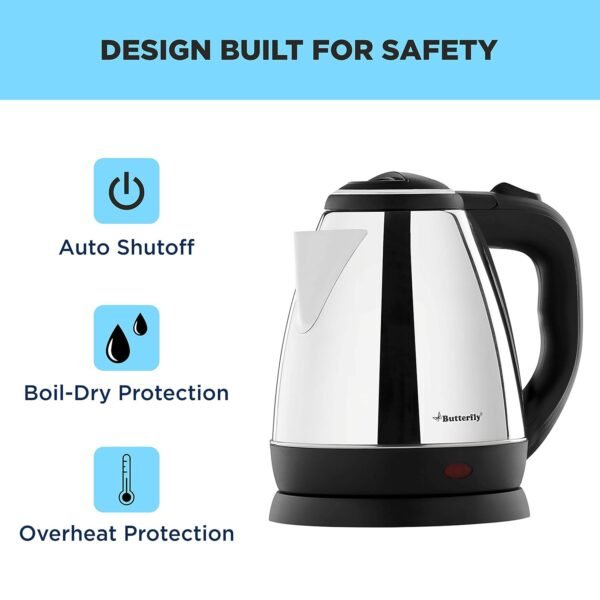 Butterfly EKN 1.5 Litre Stainless Steel Electric Kettle | 1500 W | 360° Swivel Power Base | Auto Shut Off | For Hot Water, Tea, Coffee, Noodles | Dry Boil Protection | Silver