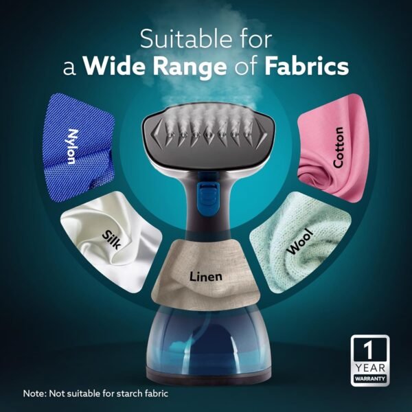 AGARO Signify Handheld Garment Steamer, Wrinkle Remover, Iron, Fast Heat, Ceramic Steam Nozzle, 1500W, 260 ML Water Tank, Detachable Fabric Brush