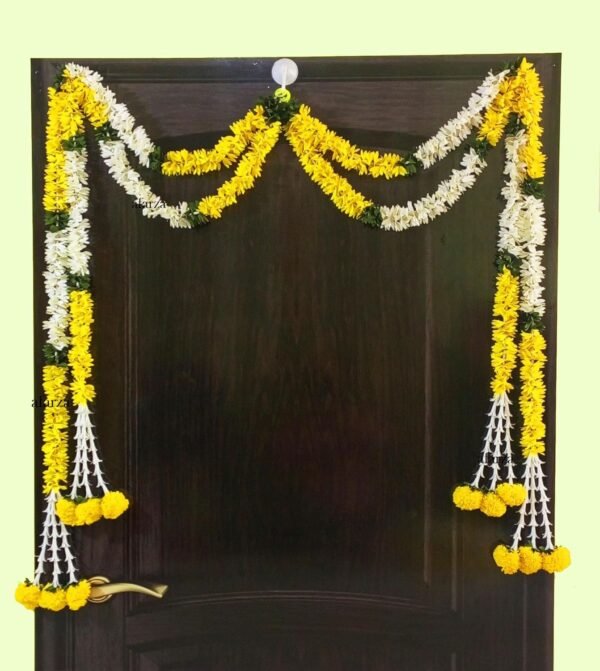 AFARZA; CHOICE GOOD FEEL GOOD Artificial Flower Garland Toran For Door Entrance Home Decoration Hanging 4 Pieces 5 Feet (White-Yellow)
