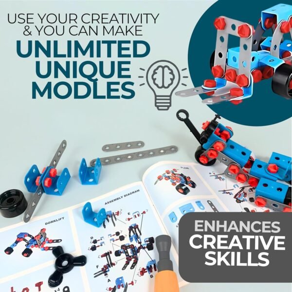 Kids First Step Mechanics 7 in 1 DIY Engineering Robot Set for 6 to 12 Years | STEM Educational Kit | Gift for 6+ Year Old boy and Girl 158 Pieces Puzzle | Multicolor
