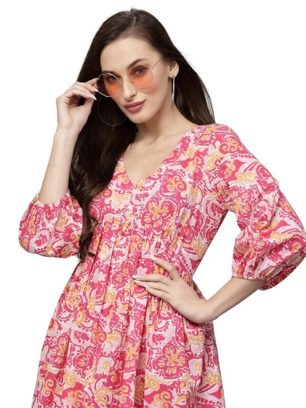Stylum Women's Floral Printed Cotton Flared Knee Length Dress