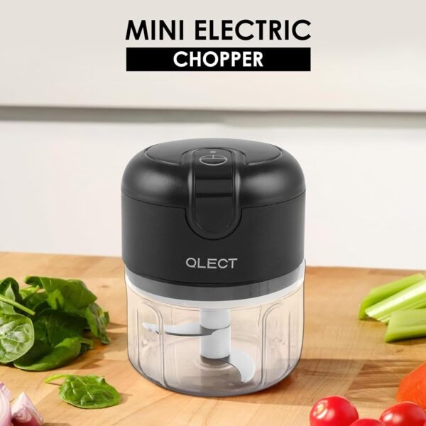 Qlect Electric Vegetable Chopper for Kitchen | Automatic Rechargeable Stainless Steel Blades Cutter | One Touch Operation for Micing Onion Garlic Vegetables Garlic Ginger Meat Dry Fruits (250ml Black)