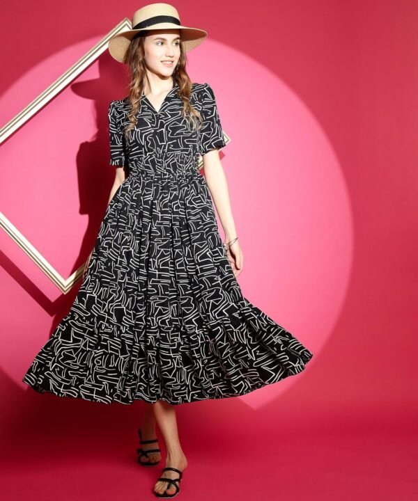 Sheetal Associates Women's Crepe Fit and Flare Printed Half Sleeve V-Neck Casual Dress