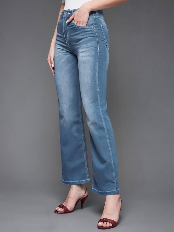 Miss Chase Women's Wide-Leg Mid Rise Clean Look Regular Length Blast Effect Denim Jeans