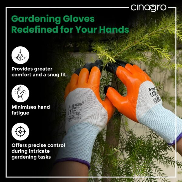 CINAGRO Garden Gloves for Gardening Work, Gardening Gloves for Home Garden, Garden Accessories, Reusable, Hand Gloves (1 Pair)