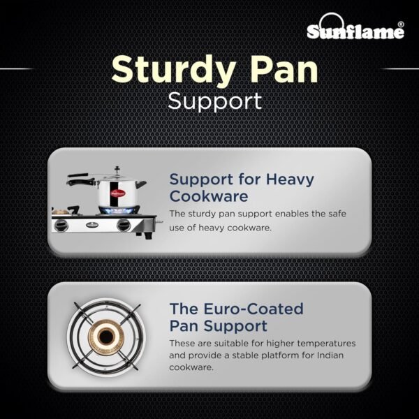 Sunflame Diamond 3 Burner Gas Stove | 2-Years Product Coverage by Sunflame | 1 Medium and 2 Small Brass Burners | Manual Ignition | Ergonomic Knobs | Toughened Glass Top | PAN India Presence