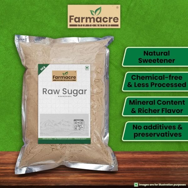 Farmacre Raw Sugar | Raw Cane Sugar | Khandsari | Healthy Herbal Cane Sugar, Desi Khand | Product Of Cow Based Natural Farming (CBNF) | Product Of Chemicals Free & Pesticides Free - 5kg (Pack of 1)