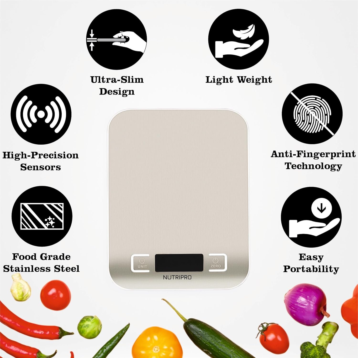 Nutripro Digital Kitchen Weighing Scale For Food With Batteries, Stainless Steel