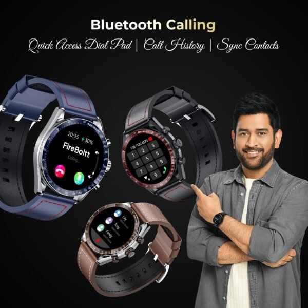 Fire-Boltt Moonwatch 36.3mm (1.43 inch) AMOLED Display, Wireless Charging, Metallic Frame, Premium Leather Straps, Complete Health Suite, Bluetooth Calling, Sports Modes (Blue)