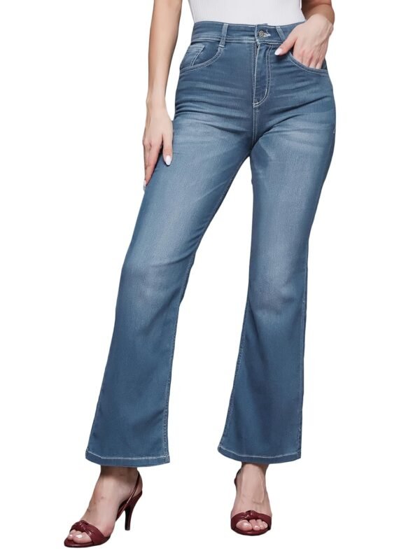 Miss Chase Women's Wide-Leg Mid Rise Clean Look Regular Length Blast Effect Denim Jeans