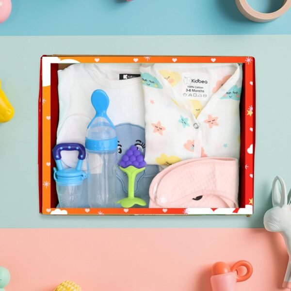 Kidbea Premium Baby Care Festive Gift Set Romper, Bib, Teether & Feeders Pack of 6 (Assorted)