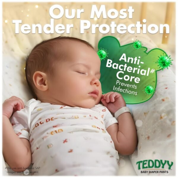 TEDDYY Baby Easy Medium Diaper Pants 148 Count (Pack of 2), 7-12 kgs, 12 hrs Leak Protection, Anti - Bacterial